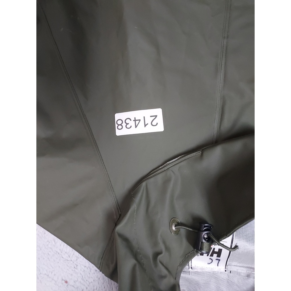 Helly Hansen Jacket Mens Medium Work Wear Rain Hooded Waterproof PVC Green Coat - Picture 13 of 13